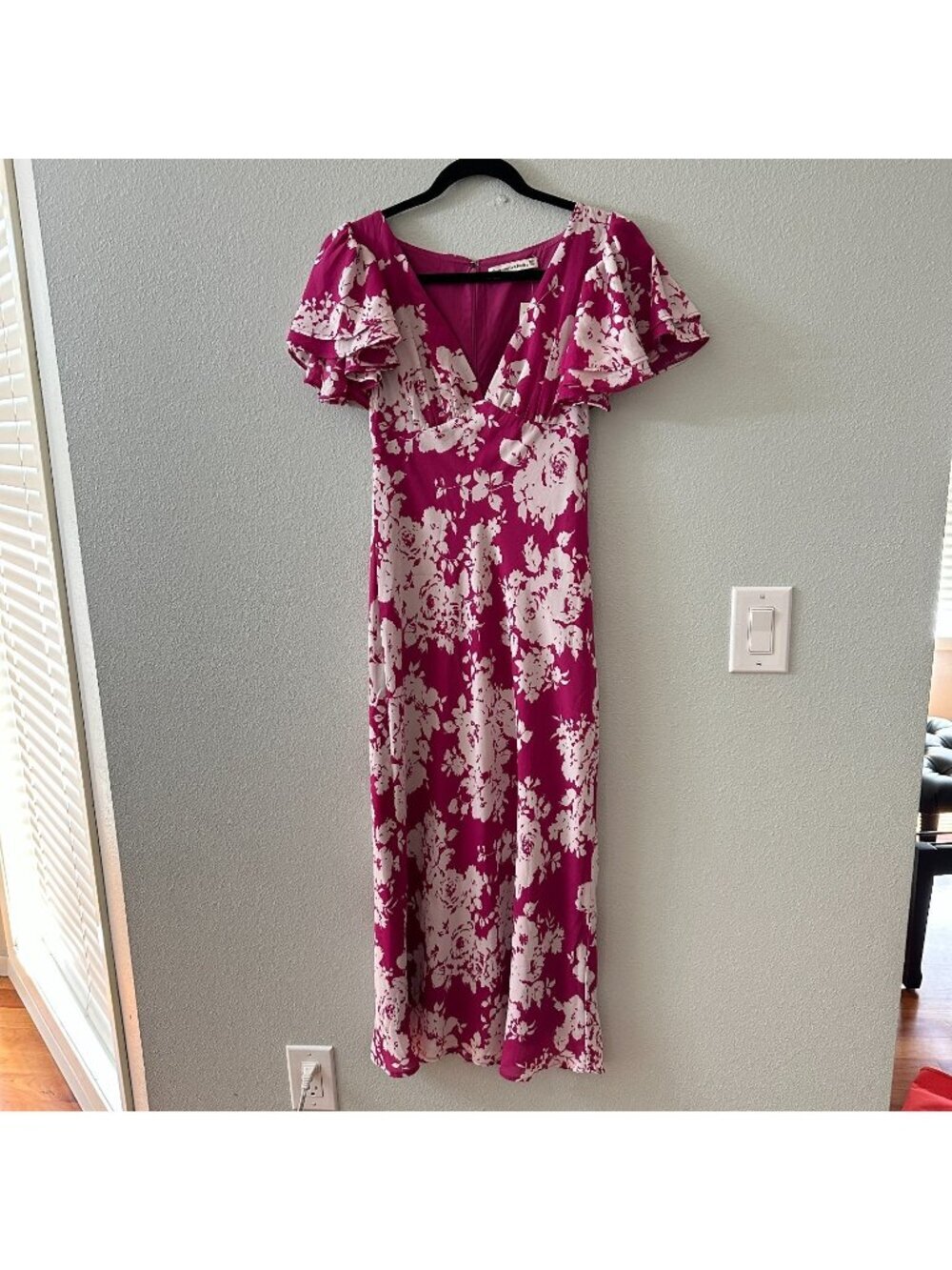 NWT Abercrombie & Fitch Fuschia Floral Ruffle Sleeve Slip Maxi Dress XS Petite
